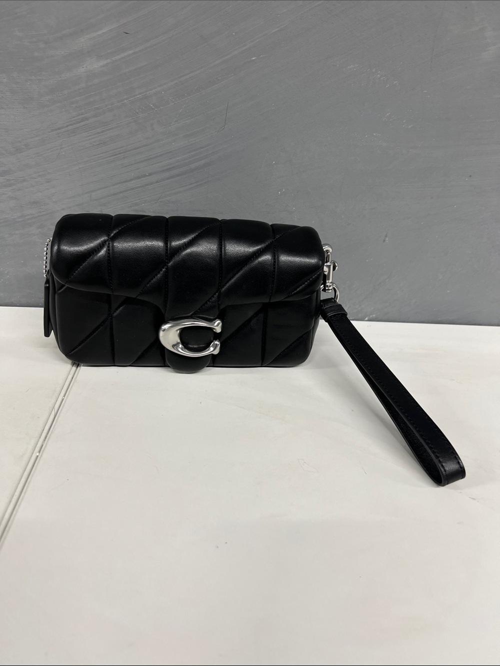 Coach Black Quilted Leather Wristlet with Silver 'C' Hardware